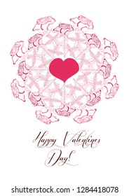  Valentine Printable Poster. Hand drawn elements with heart and flowers. Vector  Illustration. 