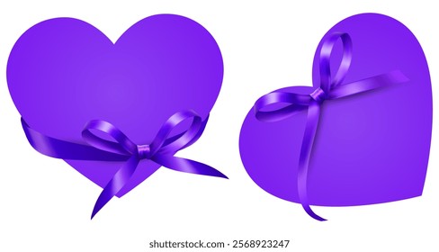 Valentine. Purple heart with ribbon and bow on white background, vector 10.