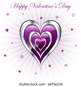 Valentine purple and silver triple hearts with a subtle sunburst background, decorated with small hearts and circles. Raster also available.