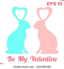 Valentine rabbit and heart. Inscription Be my Valentine. Vector illustration