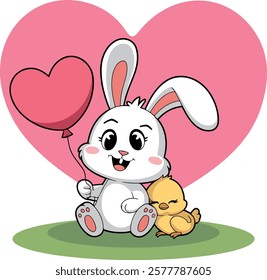 Valentine rabbit smile heart animal scene graphic art for playful imagination human relationship