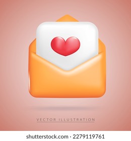 Valentine in realistic 3d style, isolated on background. Vector illustration.