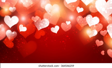 Valentine red abstract background with hearts. Vector illustration.