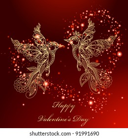 Valentine Red Background - golden bird