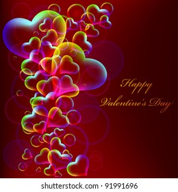 Valentine Red Background - rainbow hearts