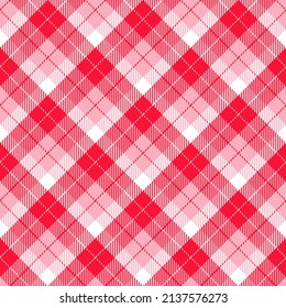 Valentine red diagonal plaid. Seamless vector check pattern suitable for fashion, home decor and stationary.