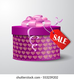 Valentine red gift box with heart shapes