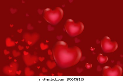 Valentine red heart with bokeh on red background. Concept for Valentine day greeting card in vector illustration.