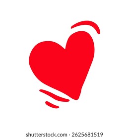 Valentine red heart in cute doodle style. Hand drawn red heart isolated on white background. Concept romantic greeting for Valentines Day with lovely heart, sweet heart design. Beloved one.