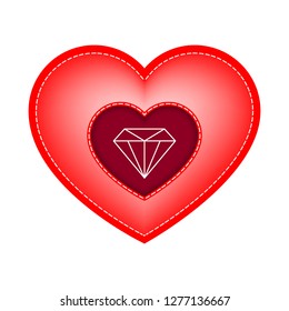 Valentine red heart with diamond insert on Burgundy background in the center. Vector