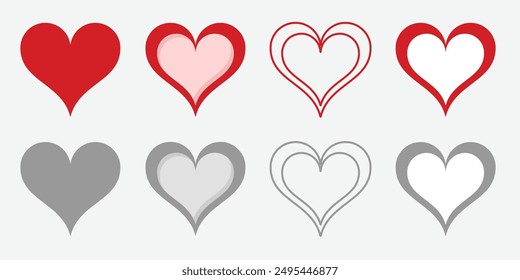 Valentine red heart and grey heart icon. Heart shape Isolated on white background