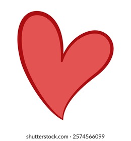 Valentine red heart icon doodle style. Heart shape, love, romance valentine's day. Hand drawn Trendy flat style isolated red heart love symbol. Vector illustration