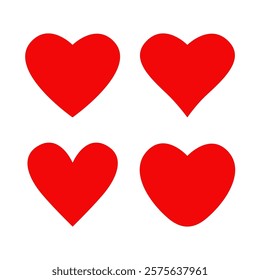 Valentine red heart icon set. Different shape. Love sign symbol. Happy Valentines Day. Greeting card template. Cute graphic object. Childish style. Simple Flat design. Isolated White background Vector