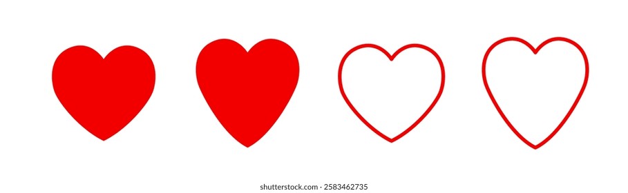 Valentine red heart icon set. Heart shape Isolated.  Love symbol, sign on white background