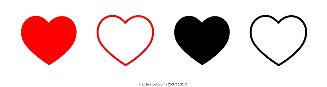 Valentine red heart icons. Heart shape Isolated on white background.