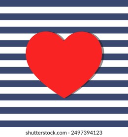 Valentine red heart on Navy blue stripes texture