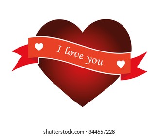 Valentine red heart with a ribbon on a white background. Romantic card for Valentine's Day. Isolated object, vector