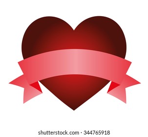 Valentine red heart with a ribbon on a white background. You can add your own text. Isolated object, vector