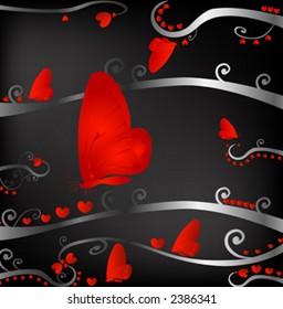 valentine red hearts and butterflies