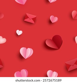 Valentine red hearts seamless pattern background.