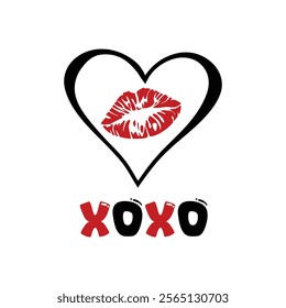 Valentine red lip with heart and xoxo