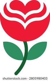 Valentine Red Rose Flower Vector Icon  on White Background