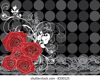 valentine red roses and lace (vector)