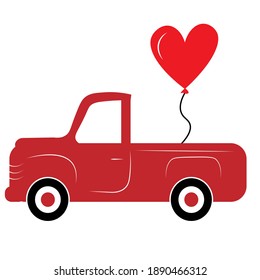 valentine red truck  with love vector illustration