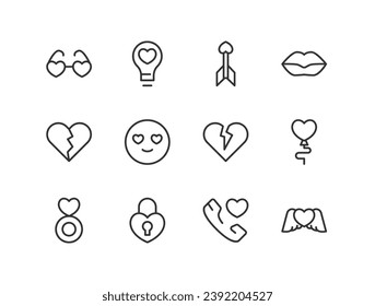 conjunto de iconos relacionados con la valentina. Trazo editable. Iconos Pixel Perfect 24x24px