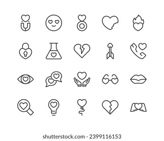 valentine related icon set. Editable stroke. Pixel Perfect 24x24px icons
