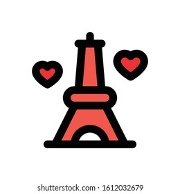 valentine related love and romance Eiffel tower with heart vector with editable stroke