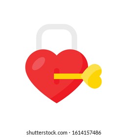 valentine related love and romance heart lock with key vector in flat design