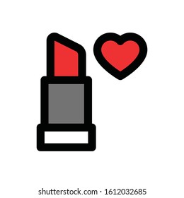 valentine related love and romance lipstick with heart vector with editable stroke