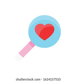 valentine related love and romance magnifier glass in heart vector in flat design