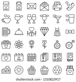 Valentine related vector icon set, line design