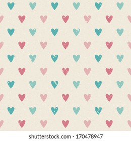 Valentine retro seamless hearts vector pattern on paper