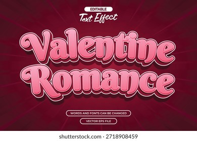 Efeito de texto editável do romance dos namorados com estilo de texto de desenho animado