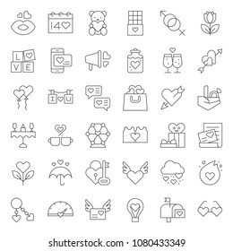 valentine and romance elements, line icon such as ferris wheel, arrow and heart, dinner, kissing mouth, chemistry of love, fire of love, wedding ring, chocolate