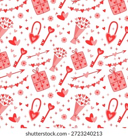 Romance de San Valentín Patrón sin fisuras con corazones y Boda Elementos de amor Vector