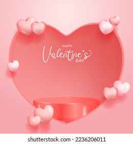 valentine room hearth shape window with cylinder pedestal stage product display with pastel pink background