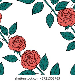 Patrón de azulejos sin costuras de rosas de San Valentín con flores florecientes y ricos tonos rojos para el concepto elegante de decoración temática de amor como rosas florecientes y ricos tonos rojos dispuestos sin problemas para la decoración elegante del hogar de San Valentín temática de amor en Foto de archivo Concepto y espacio vacío en el lado izquierdo, sin texto --ar 7:2 --tile