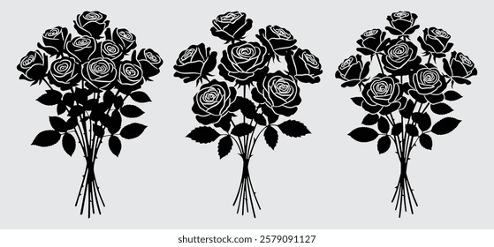 Valentine roses silhouette vector with white background 