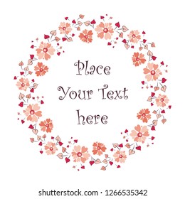 Valentine round floral frame. Vector illustration isolated on a white background.