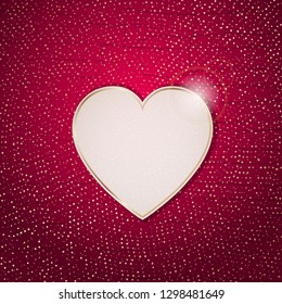 The Valentine s day background with heart frame on red 

grunge texture with a pattern of gold dots and hearts.  

Vector illustration.