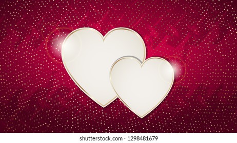 The Valentine s day background with heart frame on red 

grunge texture with a pattern of gold dots.  

Vector illustration.