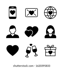 Valentine s day black icons on white background