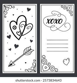 valentine s day black and white design hearts hand drawn illustration