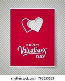 Valentine s day card template on transparent background. Two hearts on red paper vector illustration
