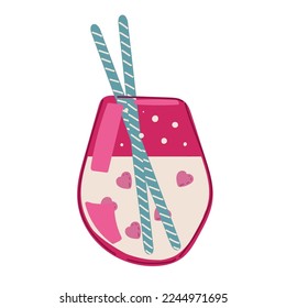 Valentine s Day cocktail with strawberries. Glass icon. Vector illustration.