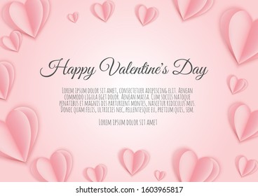 Valentine s day concept background. Pink paper hearts. Cute love sale banner or greeting card